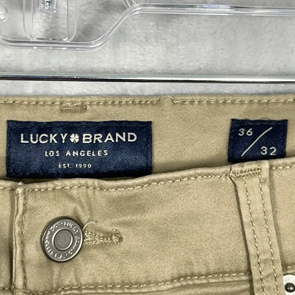 Lucky Brand Mens Pants 36x32 Khaki Tan 121 Slim Straight Cotton Stretch Chino